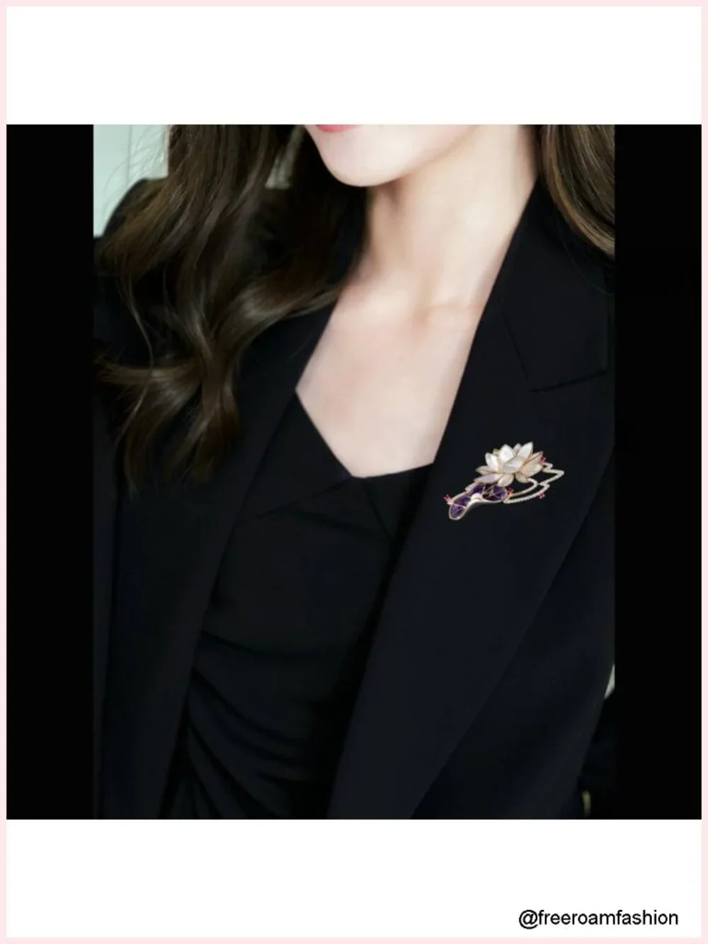 14K Gold Lotus Brooch with Natural Freshwater Pearl for Formal Events